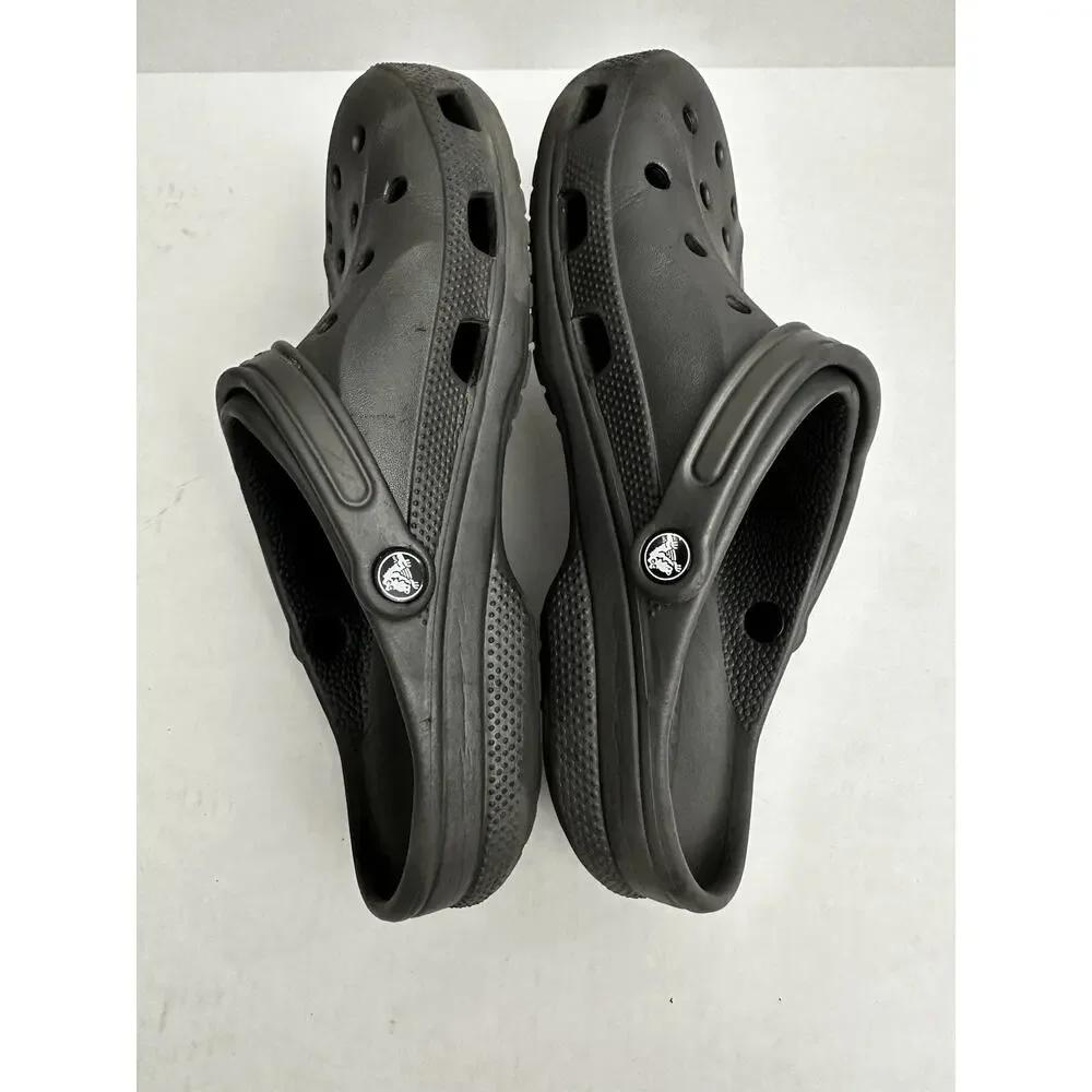Crocs Baya Clog Adult Men’s 10 Women’s 12 Black Logo Pool Beach Slip On Comfort
